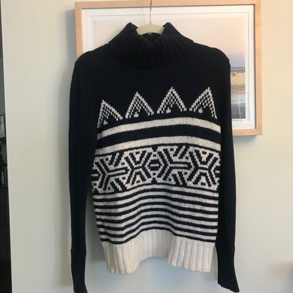 J. Crew Fair Isle Turtleneck Sweater Navy White
